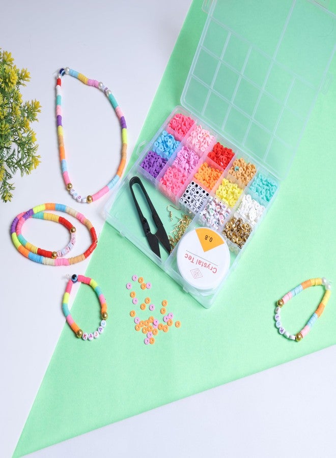 ambitieux Jewelry Making Kit For Kids - Diy Beads Kit With 15+2 Compartment Box, Colorful Beads With 5 Pcs Of Charms Pendant,Cutter & Elastic Thread - (Clay With Alphabet Beads),Multicolor - Image 2